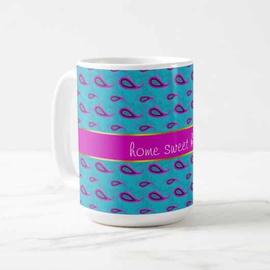 Peacock und Magenta Paisley Pattern Kaffeetasse (Vorderseite Links)