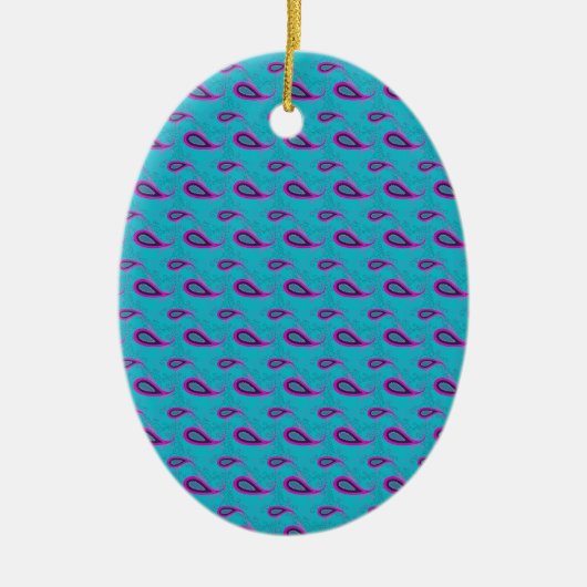 Peacock und Magenta Paisley Pattern Keramik Ornament (Vorne)