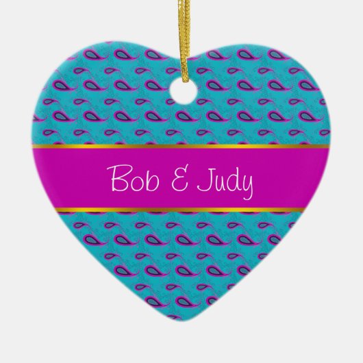 Peacock und Magenta Paisley Pattern Keramikornament (Vorne)