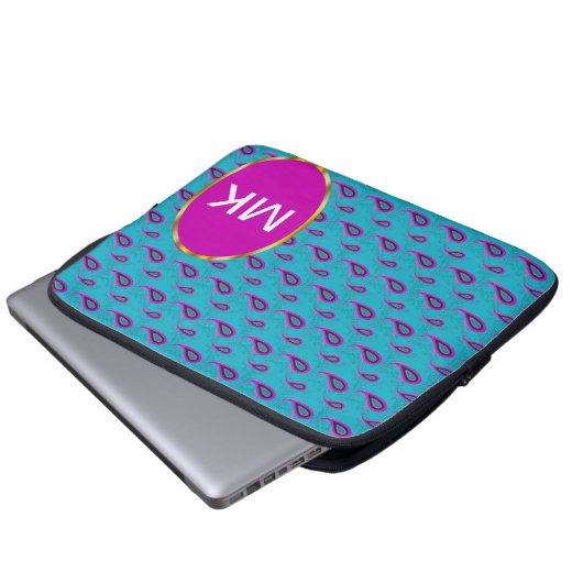 Peacock und Magenta Paisley Pattern Laptopschutzhülle (Vorne Knopf)