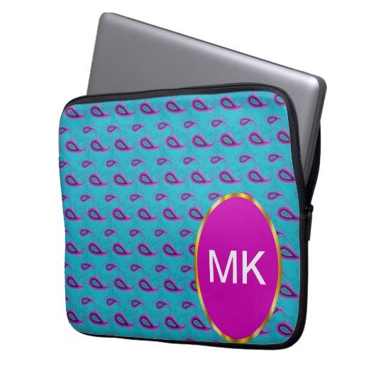 Peacock und Magenta Paisley Pattern Laptopschutzhülle (Vorderseite Links)