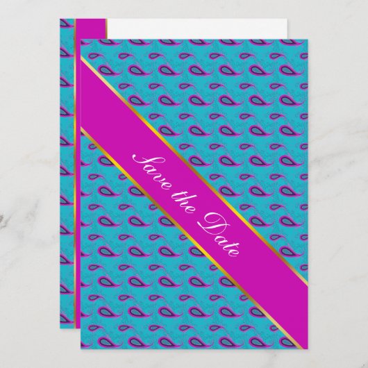 Peacock und Magenta Paisley Pattern Save The Date (Vorne/Hinten)