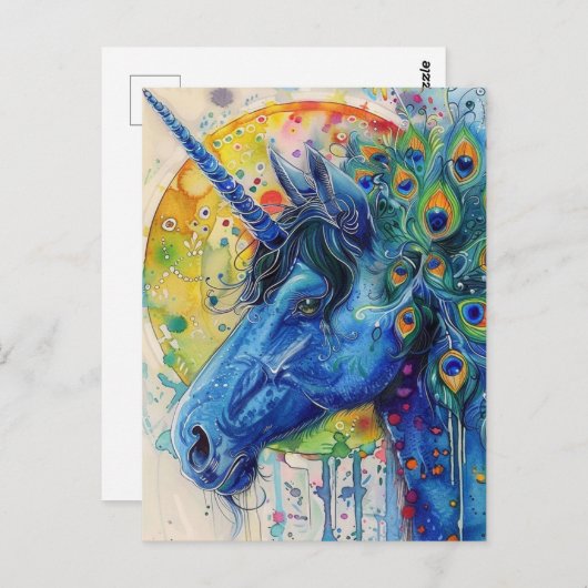 Peacock Unicorn Postkarte (Vorne/Hinten)