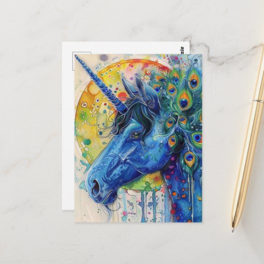 Peacock Unicorn Postkarte (Vorderseite/Rückseite Beispiel)