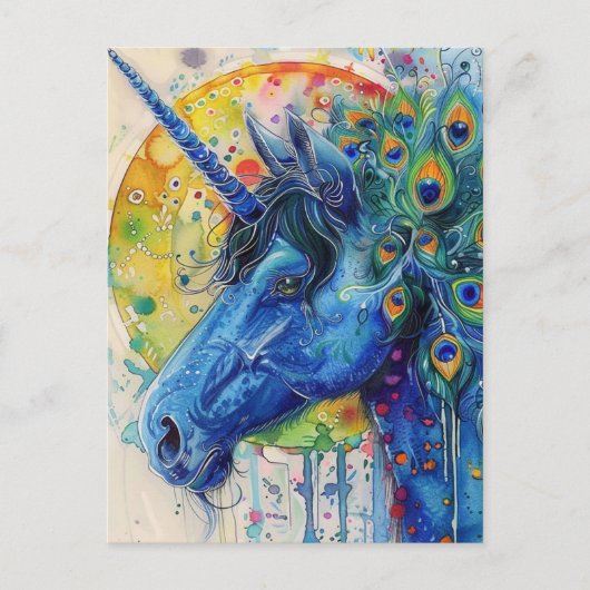 Peacock Unicorn Postkarte (Vorderseite)
