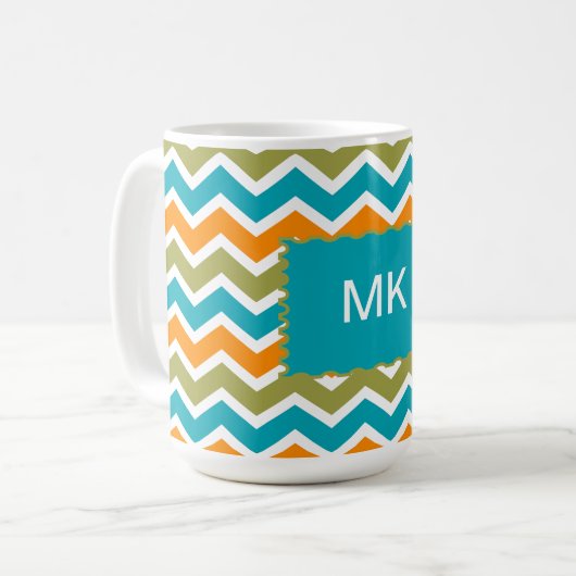 Peacock Vibrant Tribal Zigzag Kaffeetasse (Vorderseite Links)
