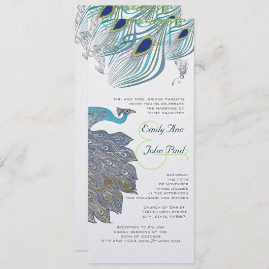 Peacock Vintag 3 Feathers Einladung (Vorne/Hinten)