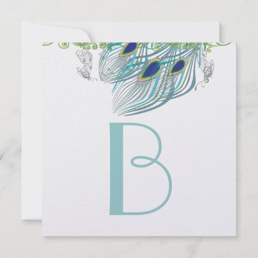 Peacock Vintag 3 Feathers Einladung (Rückseite)