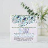 Peacock Vintag 3 Feathers Einladung (Stehend Vorderseite)