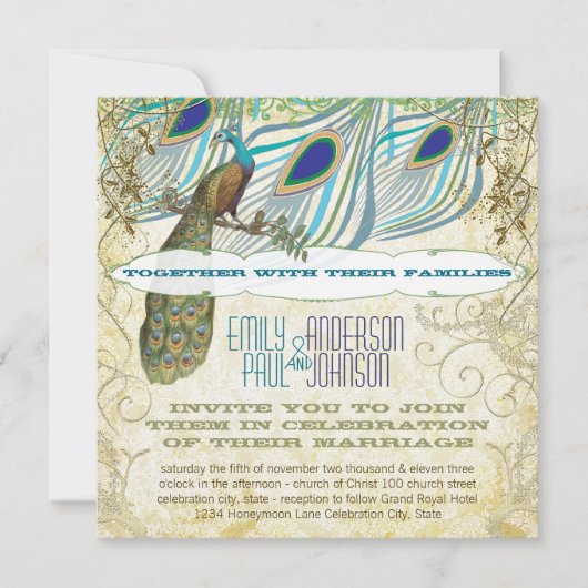 Peacock Vintag 3 Federn mit Peacock Einladung (Vorderseite)