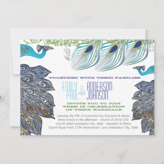 Peacock Vintag 3 Federn mit Peacock Einladung (Vorderseite)