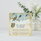 Peacock Vintag 3 Federn mit Peacock Einladung (Stehend Vorderseite)