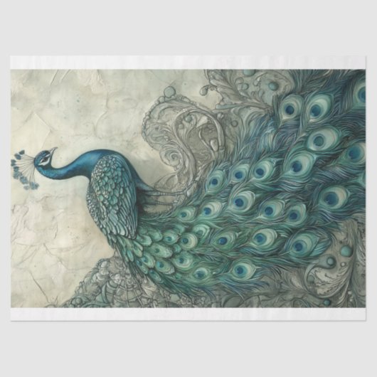 Peacock Vintage Chinoiserie Entdeckungsmalerei Seidenpapier (Vorderseite)