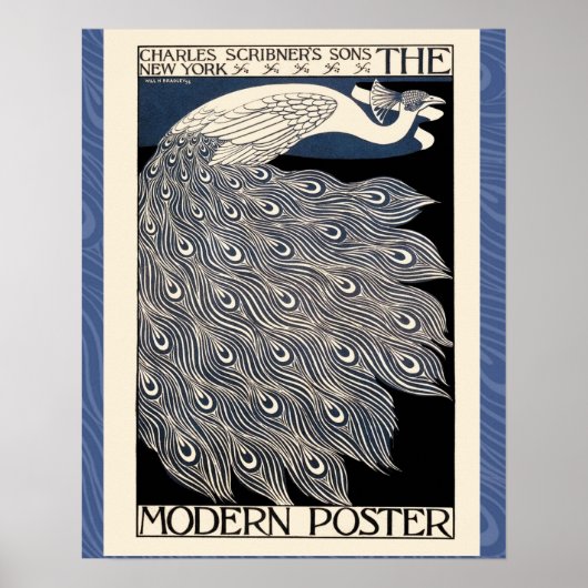 peacock vintage illustration blue bird poster (Vorne)