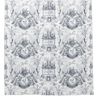 Peacock Vintage Toile Blue White Rooster n Rabbit Duschvorhang