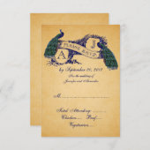 Peacock Vintage Wedding RSVP CARD | Blau (Vorne/Hinten)
