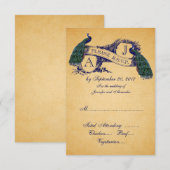 Peacock Vintage Wedding RSVP CARD | Blau Karte (Vorne/Hinten)