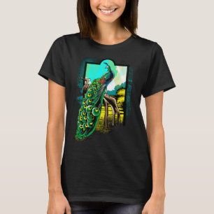 Peacock Vintager gebeutelter grafischer Blaupfau T-Shirt