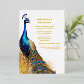 Peacock Vogel Luxus Gold Blau Grün real Folieneinladung (Stehend vorne)