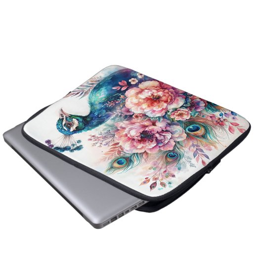 Peacock Wasserfarbenes Blumenportrait Laptopschutzhülle (Vorne Knopf)