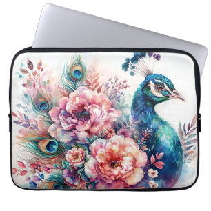 Peacock Wasserfarbenes Blumenportrait Laptopschutzhülle