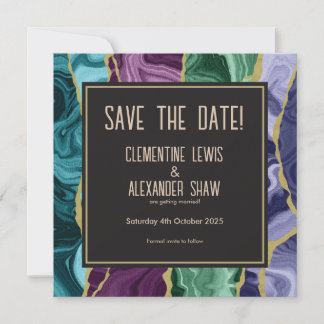 Peacock Watercolor Agate V1 (13 x 13 cm) Save The Date