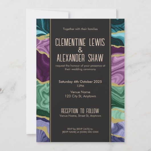 Peacock Watercolor Agate (v1) Einladung (Vorderseite)