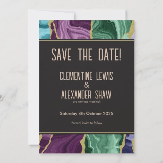 Peacock Watercolor Agate (v1) Save The Date (Vorderseite)