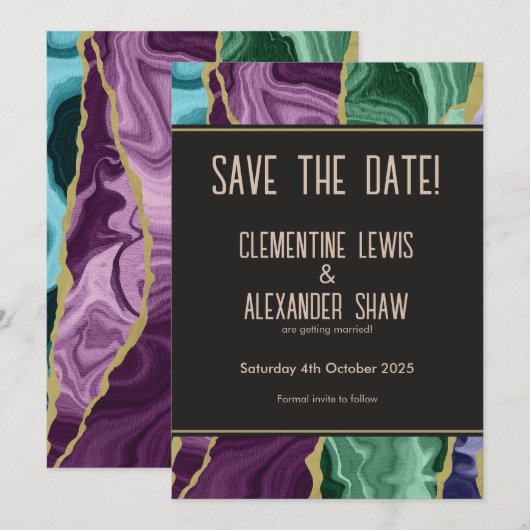 Peacock Watercolor Agate (v1) Save The Date (Vorne/Hinten)