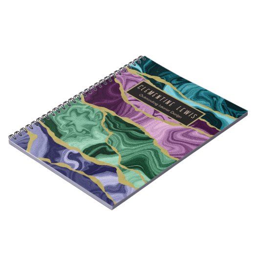 Peacock Watercolor Agate V2 Anpassbares Notebook Notizblock (Linke Seite)