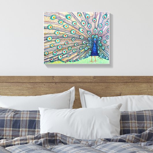 Peacock Watercolor Canvas Print Leinwanddruck (Insitu (Schlafzimmer))