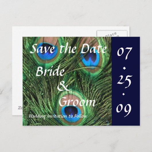 Peacock Wedding Ankündigungspostkarte (Vorne/Hinten)