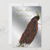 Peacock Wedding Einladung PGO Silver Vintag Modern (Rückseite)