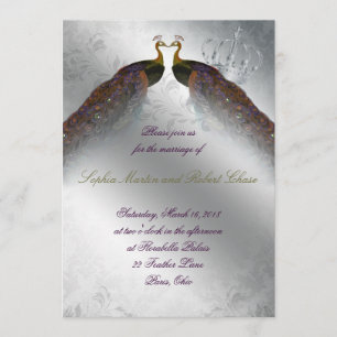 Peacock Wedding Einladung PGO Silver Vintag Modern