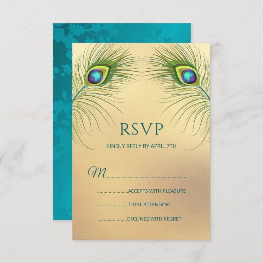 Peacock Wedding Elegant Floral RSVP Karte (Vorne/Hinten)