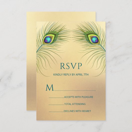 Peacock Wedding Elegant Floral RSVP Karte (Vorne/Hinten)