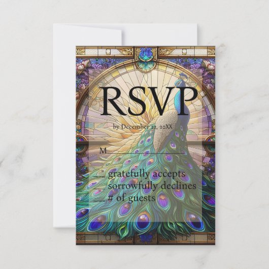 Peacock Wedding-Glass-UAWG RSVP Karte (Vorderseite)