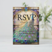 Peacock Wedding-Glass-UAWG RSVP Karte (Stehend Vorderseite)