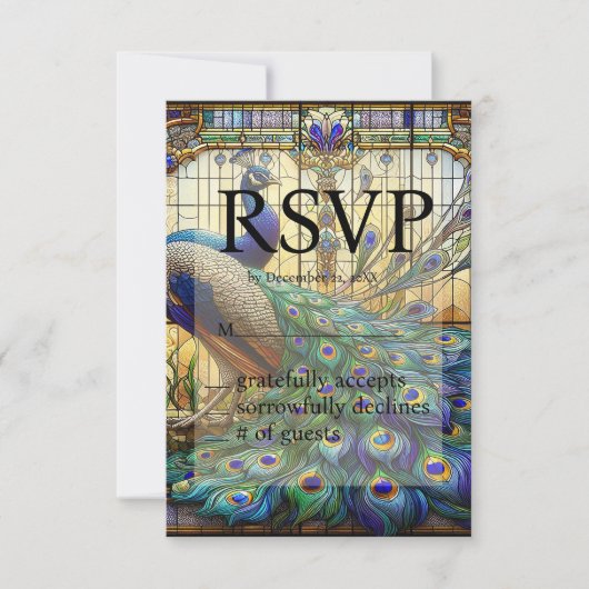 Peacock Wedding-Glass-UAWG RSVP Karte (Vorderseite)