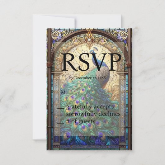 Peacock Wedding-Glass-UAWG RSVP Karte (Vorderseite)