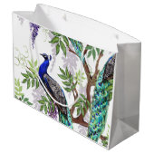 Peacock Wedding Große Geschenktüte (Rückseite Schrägansicht)