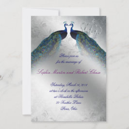 Peacock Wedding Invite Blue Silver Vintag Mod Einladung