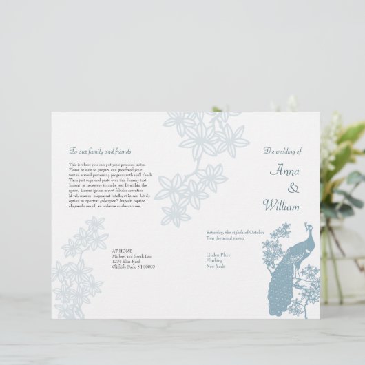 Peacock Wedding Program Flyer (Stehend Vorderseite)