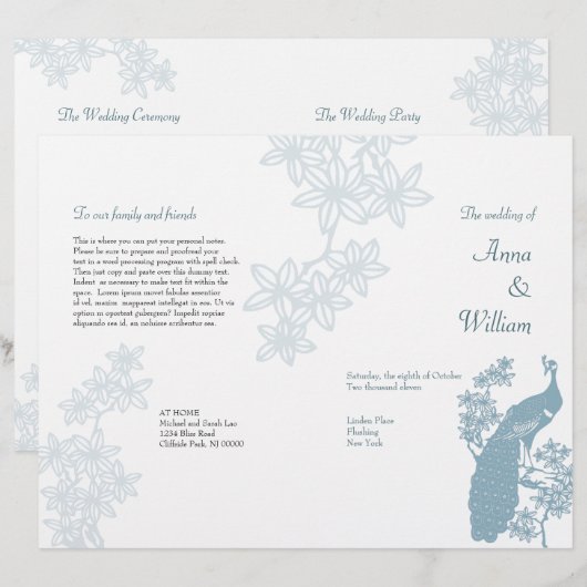 Peacock Wedding Program Flyer (Vorne/Hinten)