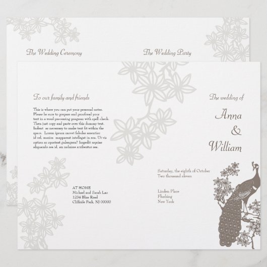 Peacock Wedding Program Flyer (Vorne/Hinten)