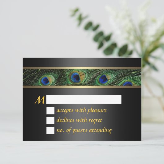 Peacock Wedding RSVP (Stehend Vorderseite)