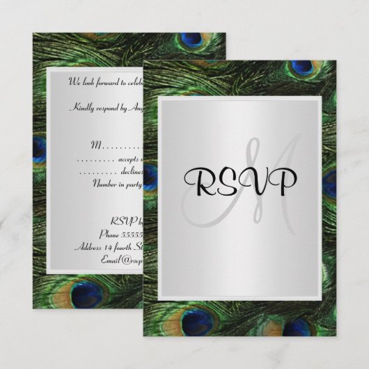 Peacock Wedding RSVP Karte (Vorne/Hinten)