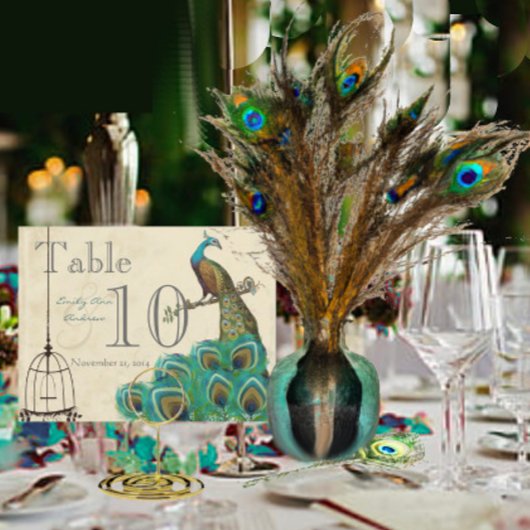 Peacock Wedding-Tischnummer Postkarte