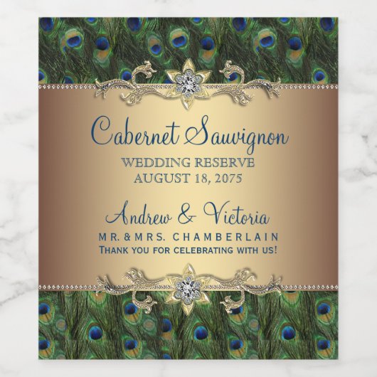Peacock Wedding Wine Bottle Labels Weinetikett (Einzelnes Label)