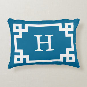 Peacock White Greece Key Gerahmt #2 Initial Monogr Zierkissen